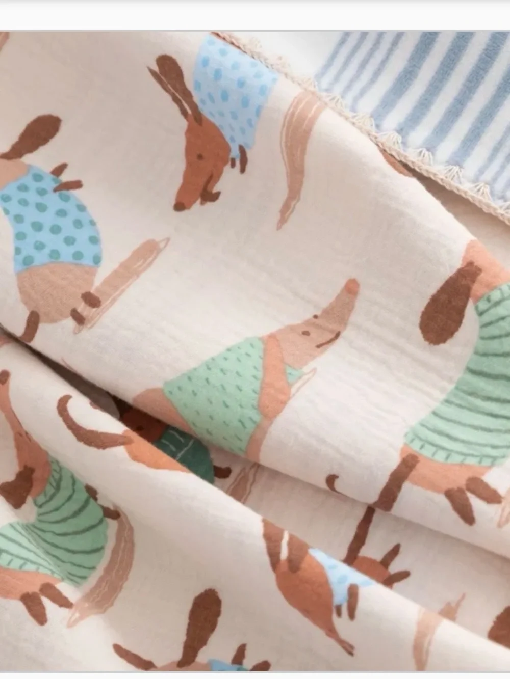 Artist Collection dachshund Cotton Gauze Throw - Dog Print in Cream, Blue,